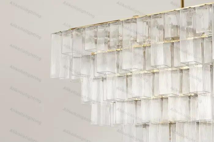 Lustre LED 2026 Verre Bleu Transparent Multiniveaux Intensité Variable Suspension Lumineuse Salon Occasions Spéciales