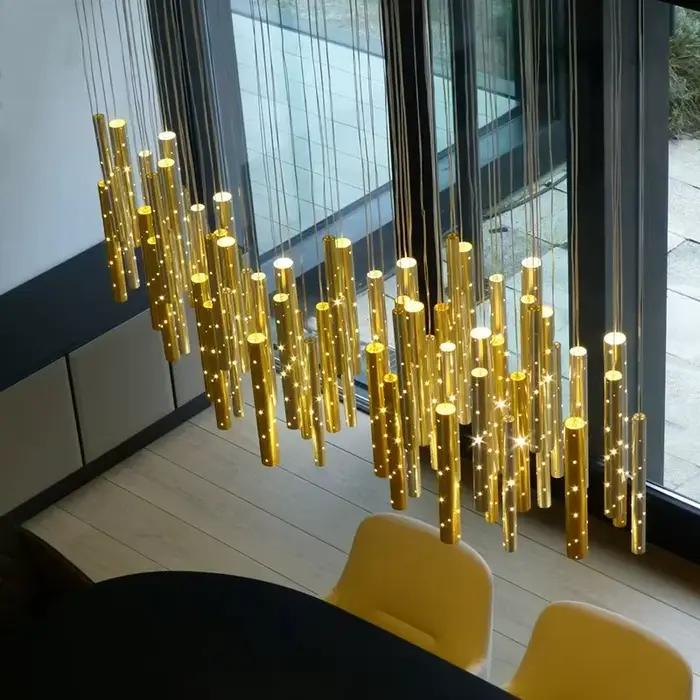 Lustre suspendu minimaliste moderne pour salon étude chambre principale hall d'hôtel restaurant LED îlot de cuisine décoration de maison or argent