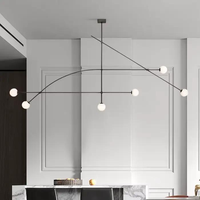 Plafonnier suspendu noir design moderne lustre géométrique en fer avec verre dépoli pour salon chambre ou restaurant