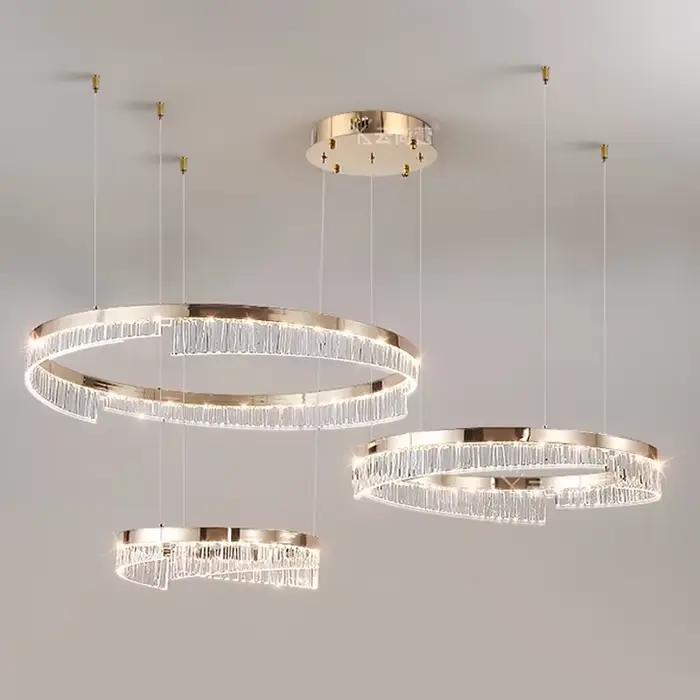 Suspension en fer or pâle moderne avec lumière LED pour salon chambre à coucher salle à manger style italien art deco