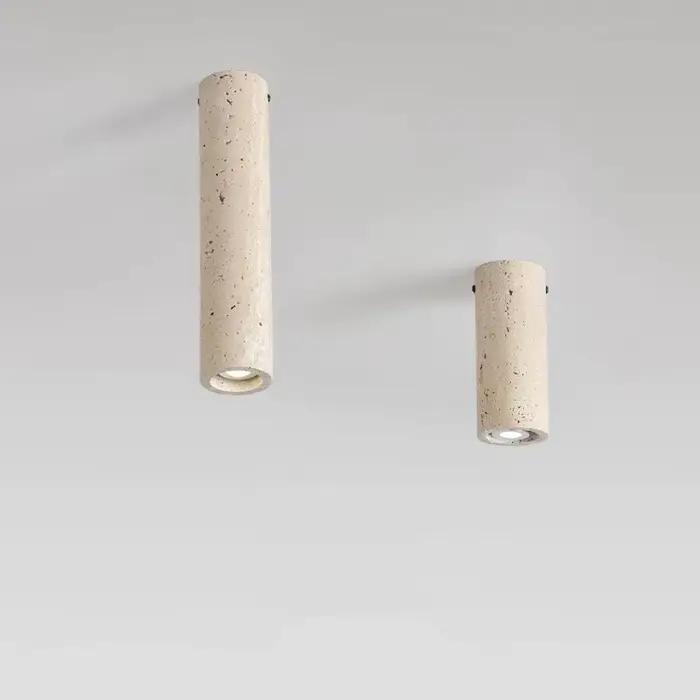 Plafonnier cylindrique en travertin et marbre avec corps en fer pour éclairage quotidien salon chambre à manger et entrée