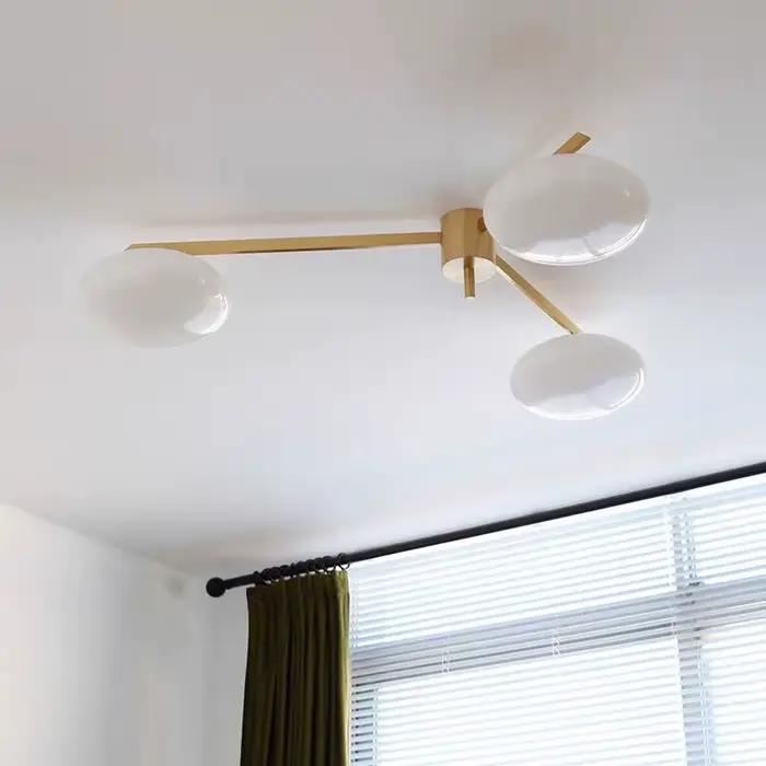 Lampe Bauhaus Plafonnier en Laiton Or Led Verre Galets Art Deco Moderne Suspension Eclairage Pour Chambre Etude Salon Salle A Manger Occasions Speciales