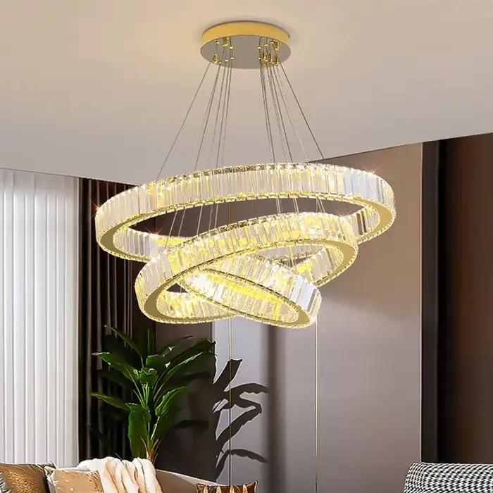 Lustre en cristal à anneau LED pour salon moderne, lampe ronde en cristal or, décoration de maison, luminaire suspendu pour chambre à coucher