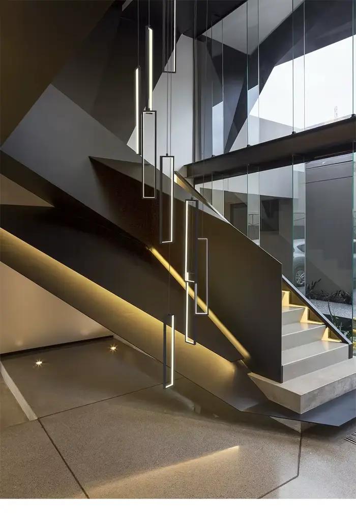 Lustre d'escalier carré en aluminium moderne simple pour loft duplex salon de décoration plafond luminaire occasions spéciales