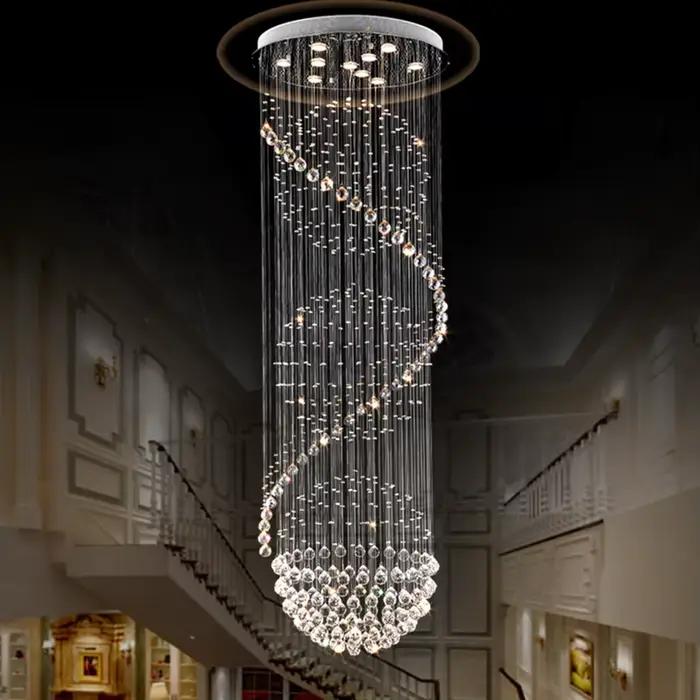 Lustre en cristal moderne spectaculaire, luminaire de plafond LED en forme de spirale, boule de plui