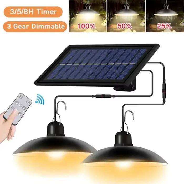 Lampe LED suspendue solaire d'extérieur lustre à double tête étanche avec télécommande pour décoration de hangar et grange