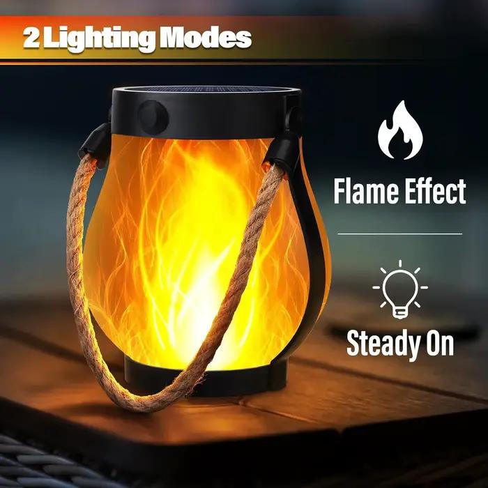 Lanterne à flamme solaire, type C, charge rapide, lampe suspendue étanche avec flamme 3D vacillante pour la décoration de jardin, patio, camping