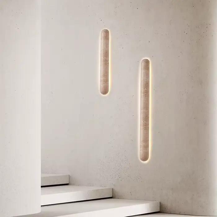 Lampe murale en travertin jaune naturel pour chambre à coucher, éclairage de chevet et décoration intérieure moderne
