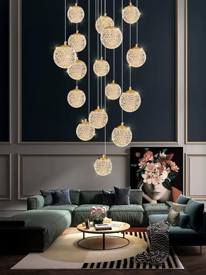 Lustre Long en Spirale pour Escaliers Moderne avec Éclairage LED Luxe pour Salon Chambre Hôtel Occasions Spéciales