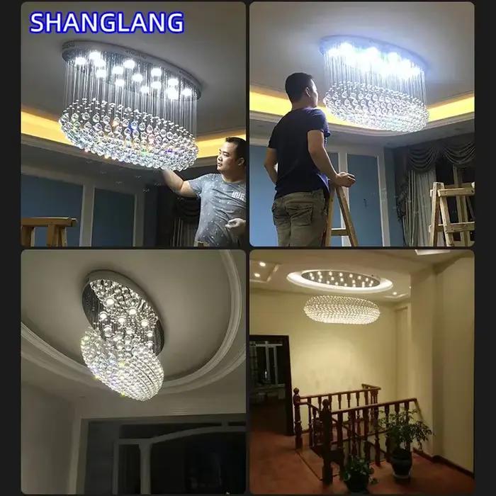 Lustre en cristal moderne avec acier inoxydable brossé pour éclairage contemporain et installation encastrée pour salon et chambre d'hôtel
