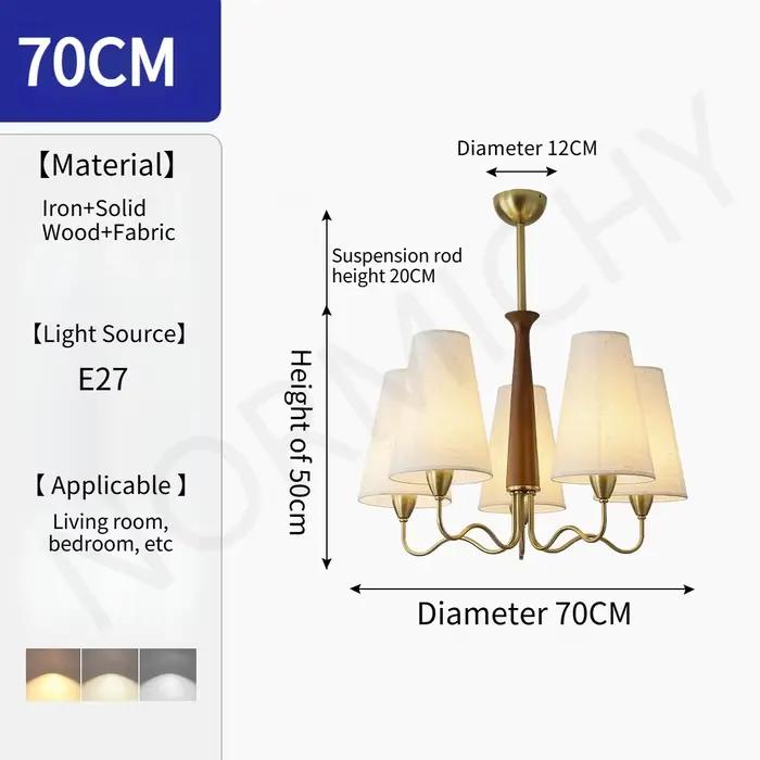 Lampe suspendue de style Mid-Century en bois massif, rétro, avec abat-jour en tissu français, élégan