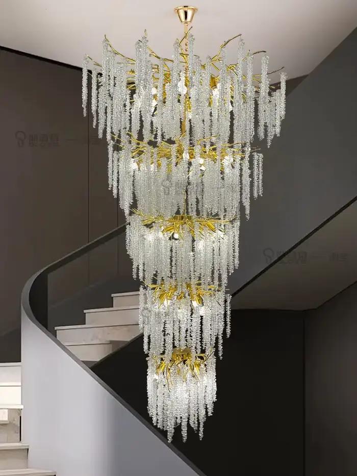 Lustre en cristal de branche d'or moderne élégant pour escalier loft villa hôtel avec flux lumineux 2000-82000