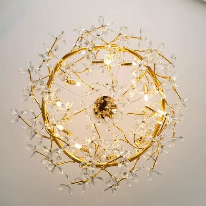 Lustre en cristal doré moderne avec hauteur réglable pour salon et salle à manger occasions spéciales