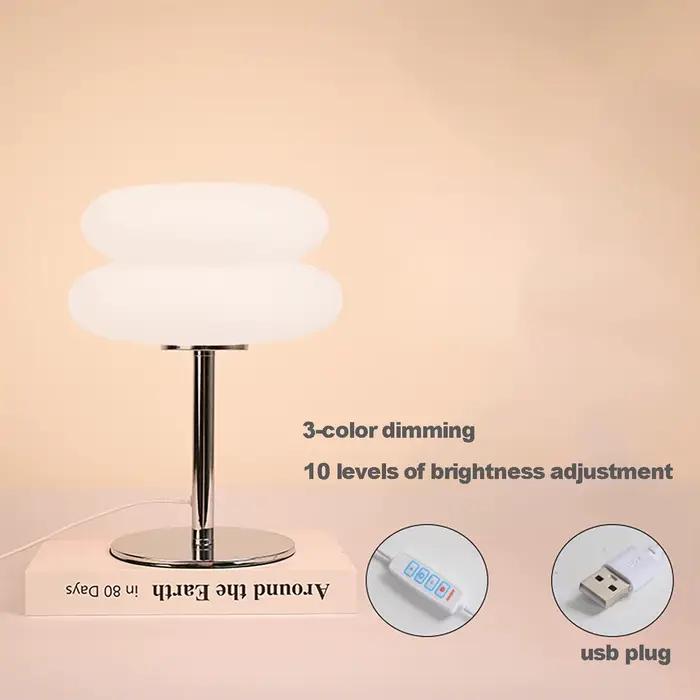 Lampe de chevet de chambre à coucher, lampe de table de style crémeux, prise USB, gradation tricolor