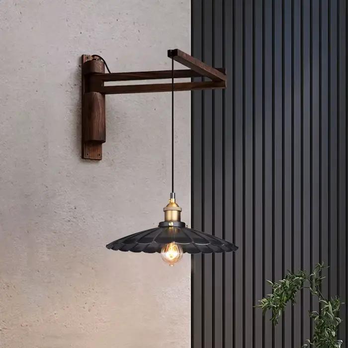 Applique murale en bois massif style nordique rétro pour chambre à coucher entrée et espaces commerciaux luminaire led zen modernité