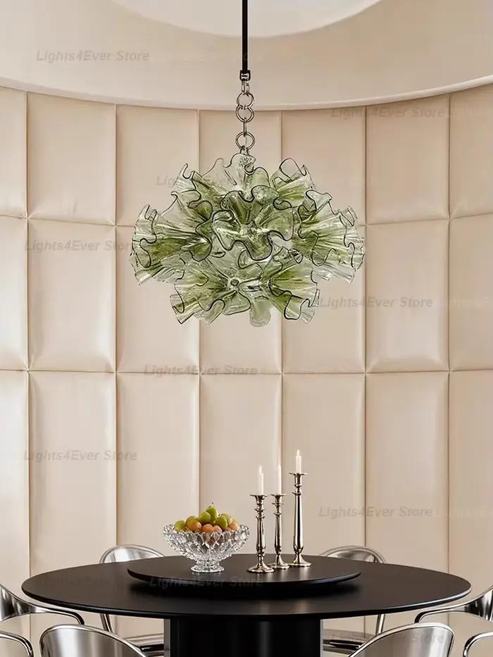 Lustre moderne en verre de Murano vert contemporain pour salon et salle à manger élégance et intensité variable