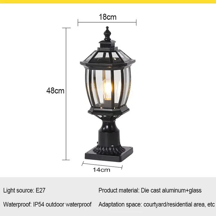 Colonne lumineuse imperméable en or pour jardin, paysage, porte extérieure, porche, avec verre, pour