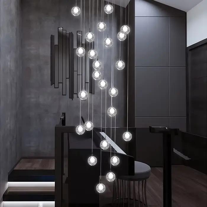 Lustre en verre à bulles LED pour escalier, design contemporain, éclairage subtil, installation facile, hôtel, salon, couloir, ambiance romantique