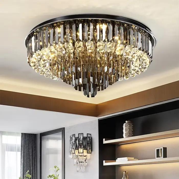 Lustre de plafond en cristal LED pour salon moderne et créatif, lampe décorative luxueuse noire, or et argent pour éclairage quotidien et décoration d'intérieur