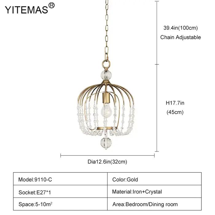 Lustre de luxe en perles de cristal, Design rétro cage à oiseaux, lumière moderne de Style campagnar