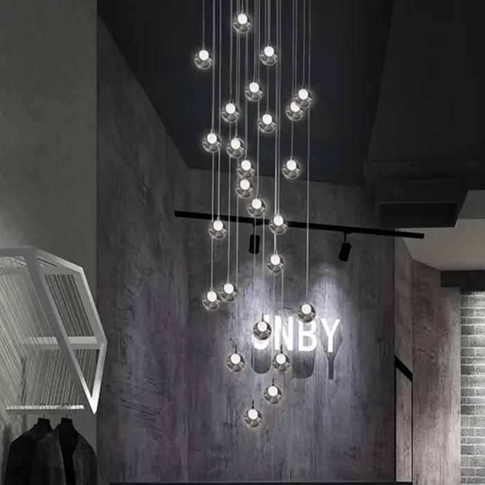 Lustre en verre à bulles LED pour escalier, design contemporain, éclairage subtil, installation facile, hôtel, salon, couloir, ambiance romantique