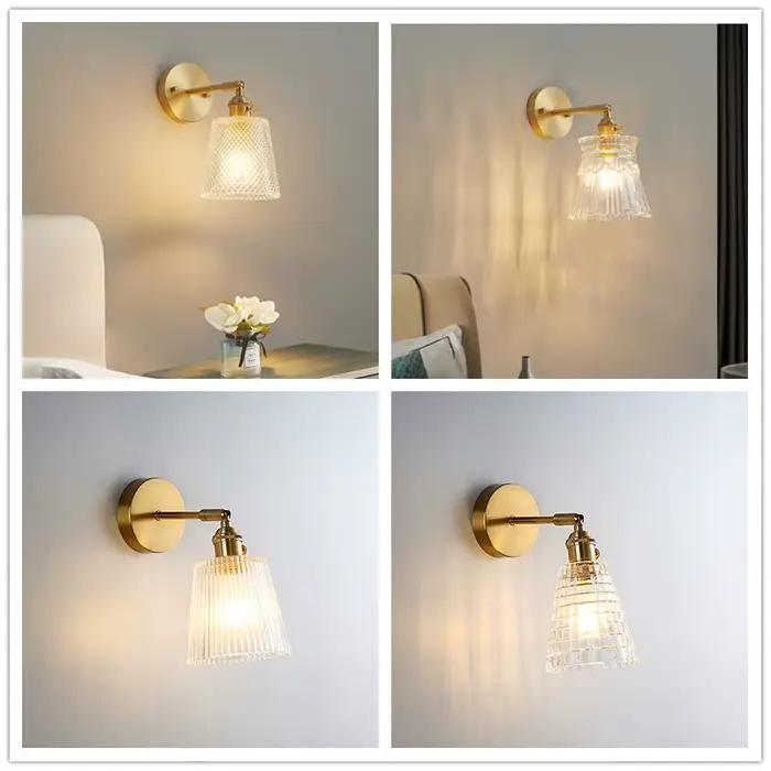 Applique murale rétro en cuivre forgé style nordique moderne avec abat-jour en verre pour éclairage quotidien en chambre à coucher ou cuisine