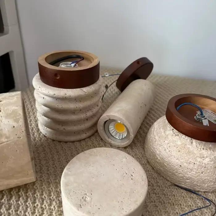 Plafonnier en bois et travertin jaune à la japonaise pour éclairer la cuisine, salle à manger, chambre à coucher, entrée, étude et salle de bain