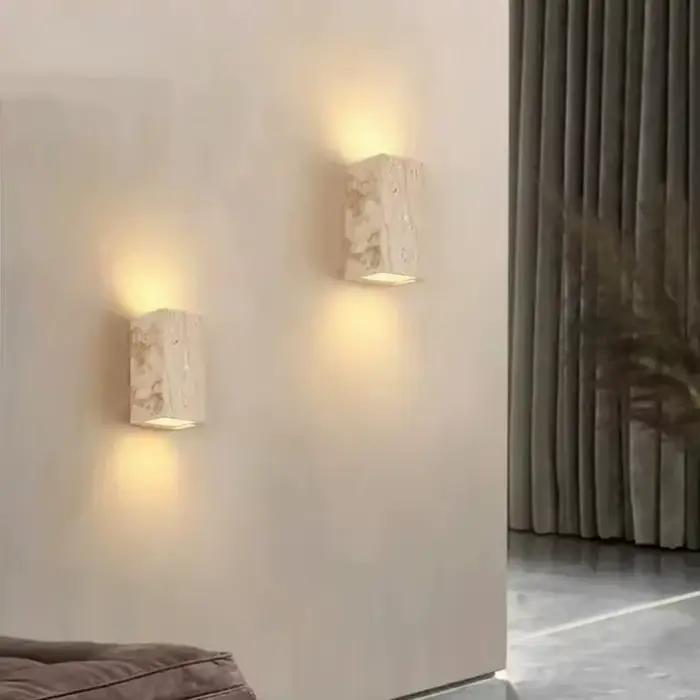 Lampe murale en pierre de travertin jaune pour décoration intérieure et extérieure modernes chambre restaurant café occasions spéciales