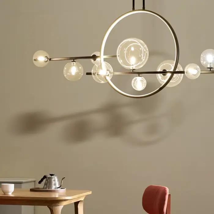 Lustre annulaire moderne avec finition chromée polie pour éclairage contemporain de cuisine et salle à manger