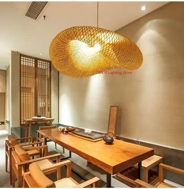 Lampe suspendue LED en bambou tressé vintage tissée à la main pour salon, cuisine, chambre, étude, hôtel, luminaires décoratifs d'intérieur style moderne élégant à offrir pour femmes occasions spéciales