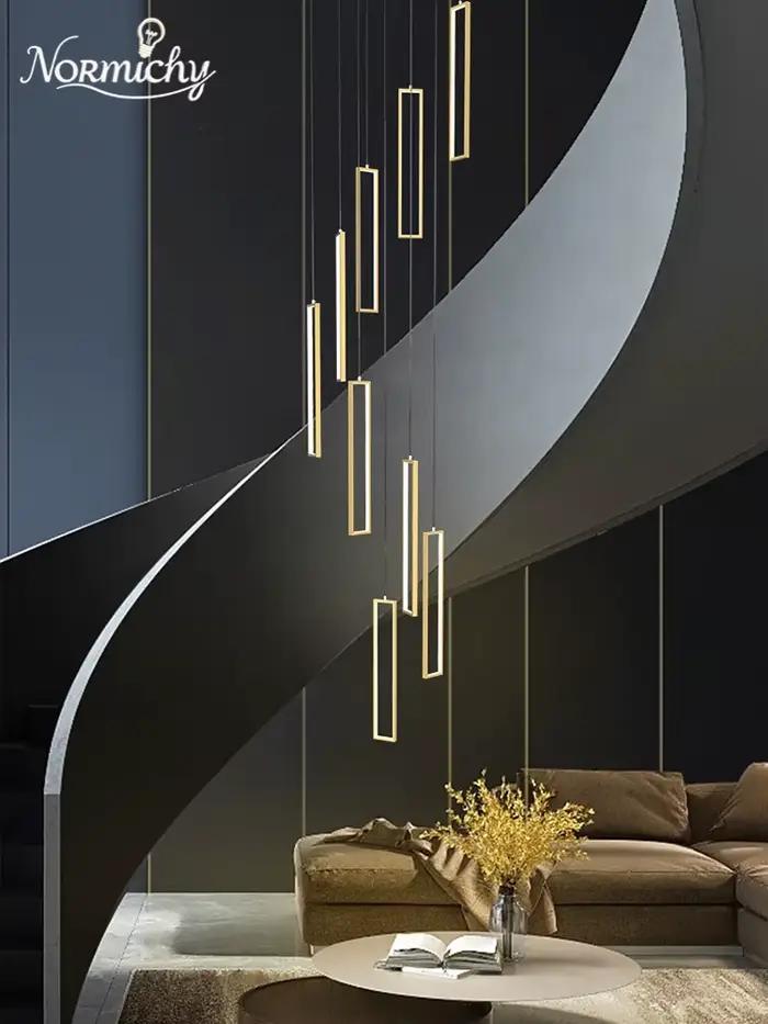 Lustre d'escalier carré en aluminium moderne simple pour loft duplex salon de décoration plafond luminaire occasions spéciales