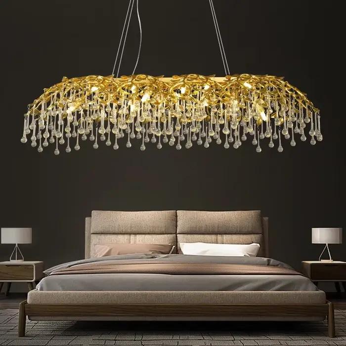 Lustre en cristal doré moderne pour illumination de luxe en salle à manger salon cuisine